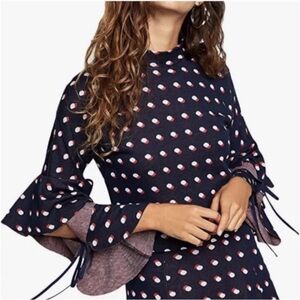 BCBGeneration Womens Polka Dot Raffle Crop Top Size S Frill sleeve Ties Crewneck